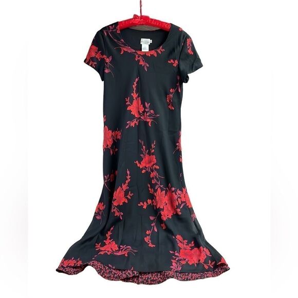 Miss Dorby Black and Red Floral Maxi Long Dress, Size 14 - Picture 2 of 7
